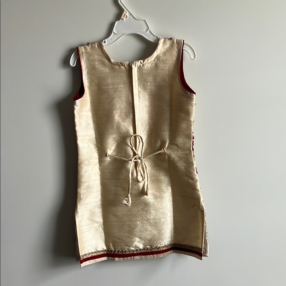 4 Piece Elegant Red and Cream Kids Punjabi Salwar Suit - Picture 6 of 10